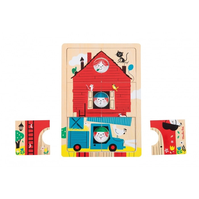Moulin Roty 1, 2, 3 Here We Are 3 Level Wooden Puzzle
