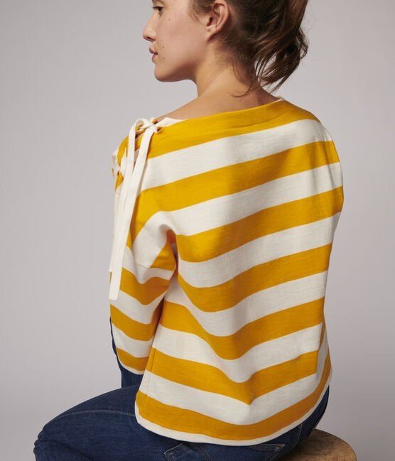Petit Bateau Women's Yellow Stripe Top With Bow