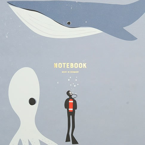 Pleased To Meet A4 Diver, Whale and Octopus Recycled Paper Notebook